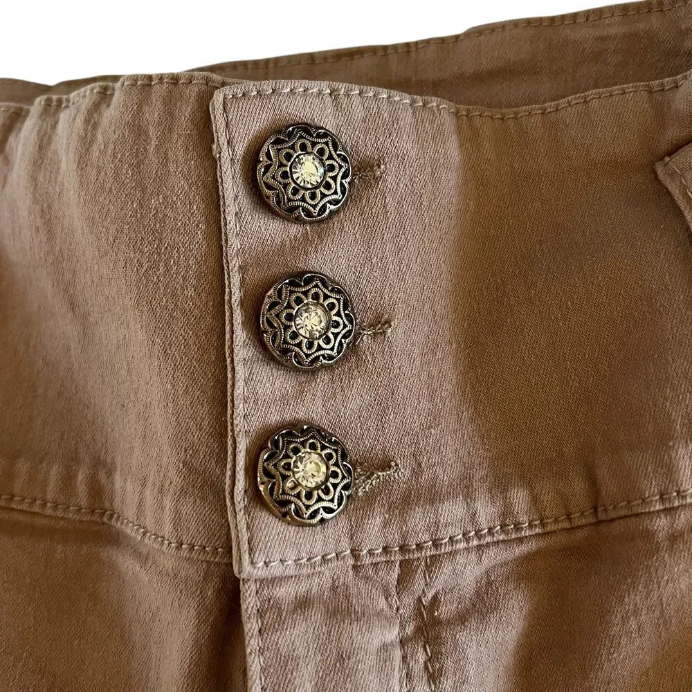 Top Women Khaki High-Waisted Pants No Pockets Size 11 Stretch fabric Casual wear